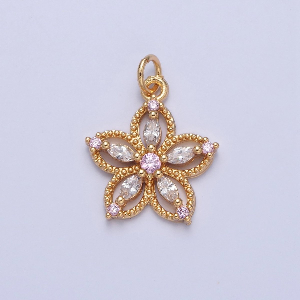 24K Gold Filled Marquise CZ Petal Flower Beaded Charm | X-068 - X-075