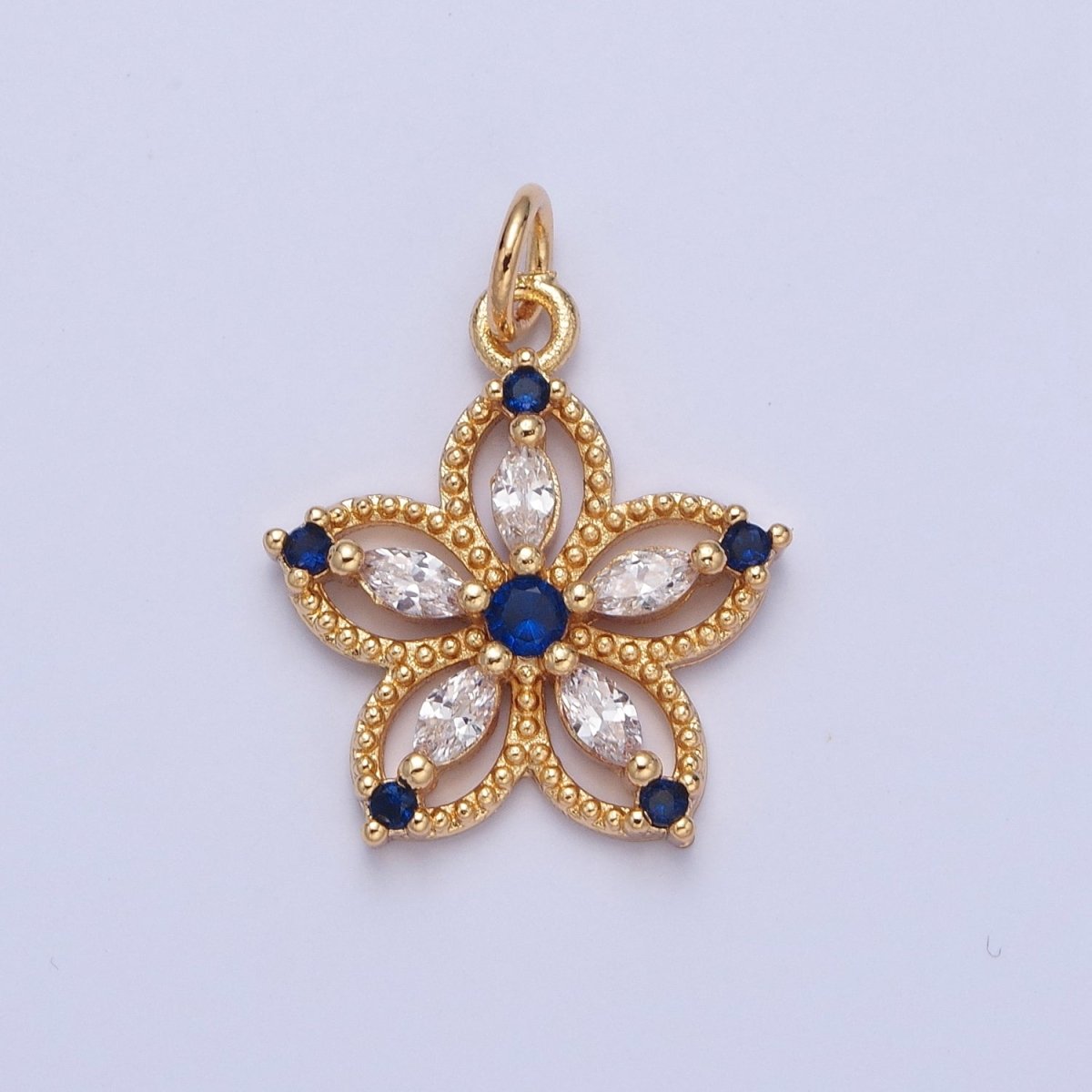 24K Gold Filled Marquise CZ Petal Flower Beaded Charm | X-068 - X-075