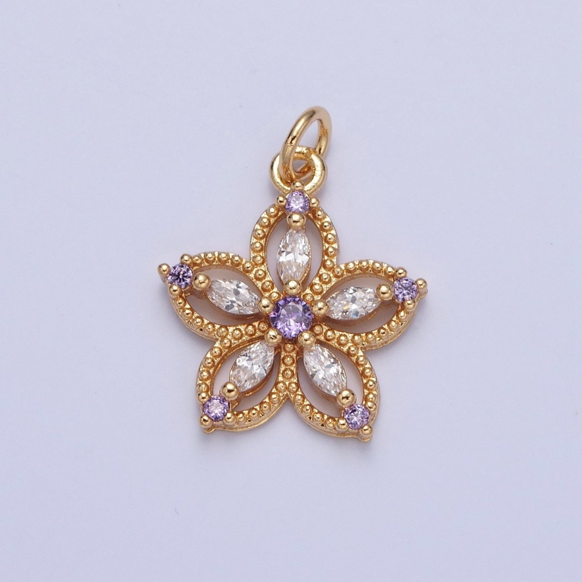 24K Gold Filled Marquise CZ Petal Flower Beaded Charm | X-068 - X-075