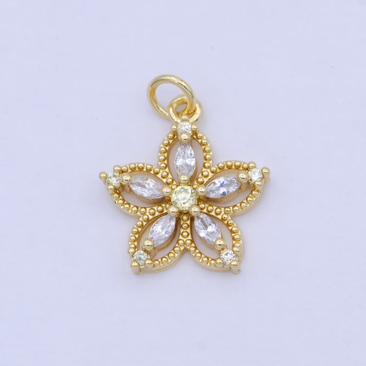 24K Gold Filled Marquise CZ Petal Flower Beaded Charm | X-068 - X-075