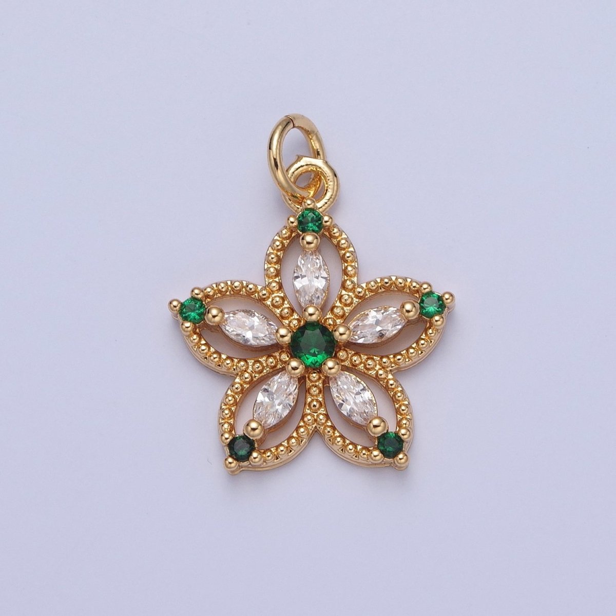 24K Gold Filled Marquise CZ Petal Flower Beaded Charm | X-068 - X-075