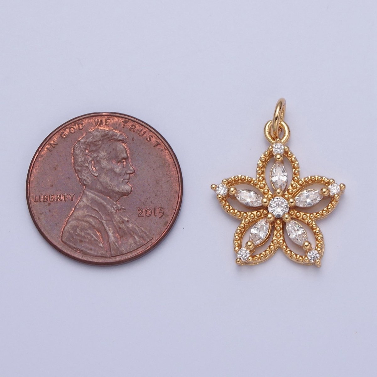 24K Gold Filled Marquise CZ Petal Flower Beaded Charm | X-068 - X-075