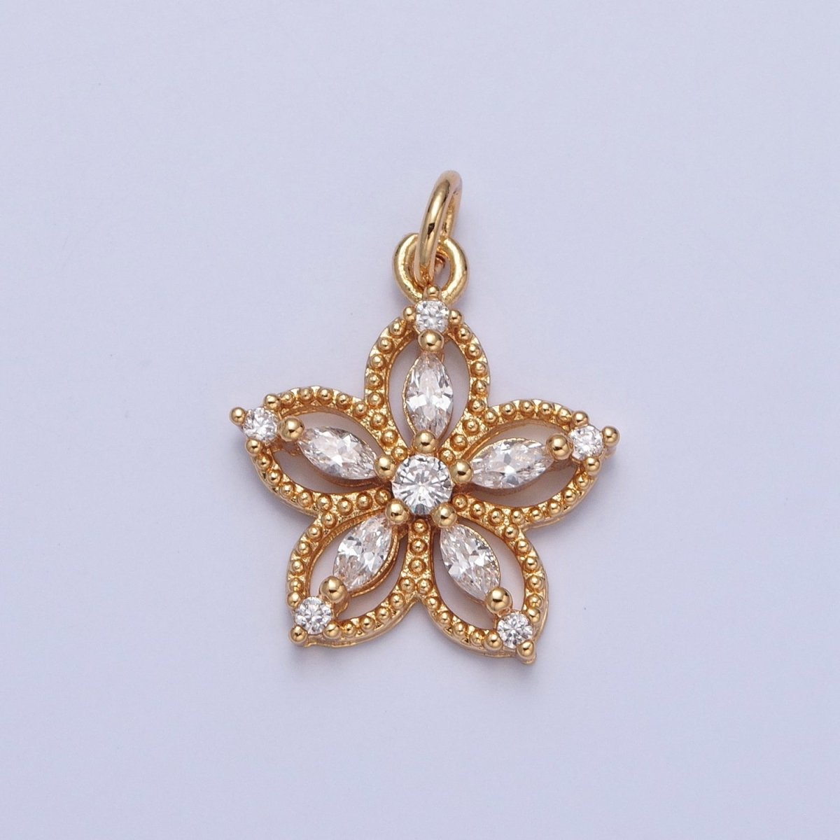 24K Gold Filled Marquise CZ Petal Flower Beaded Charm | X-068 - X-075