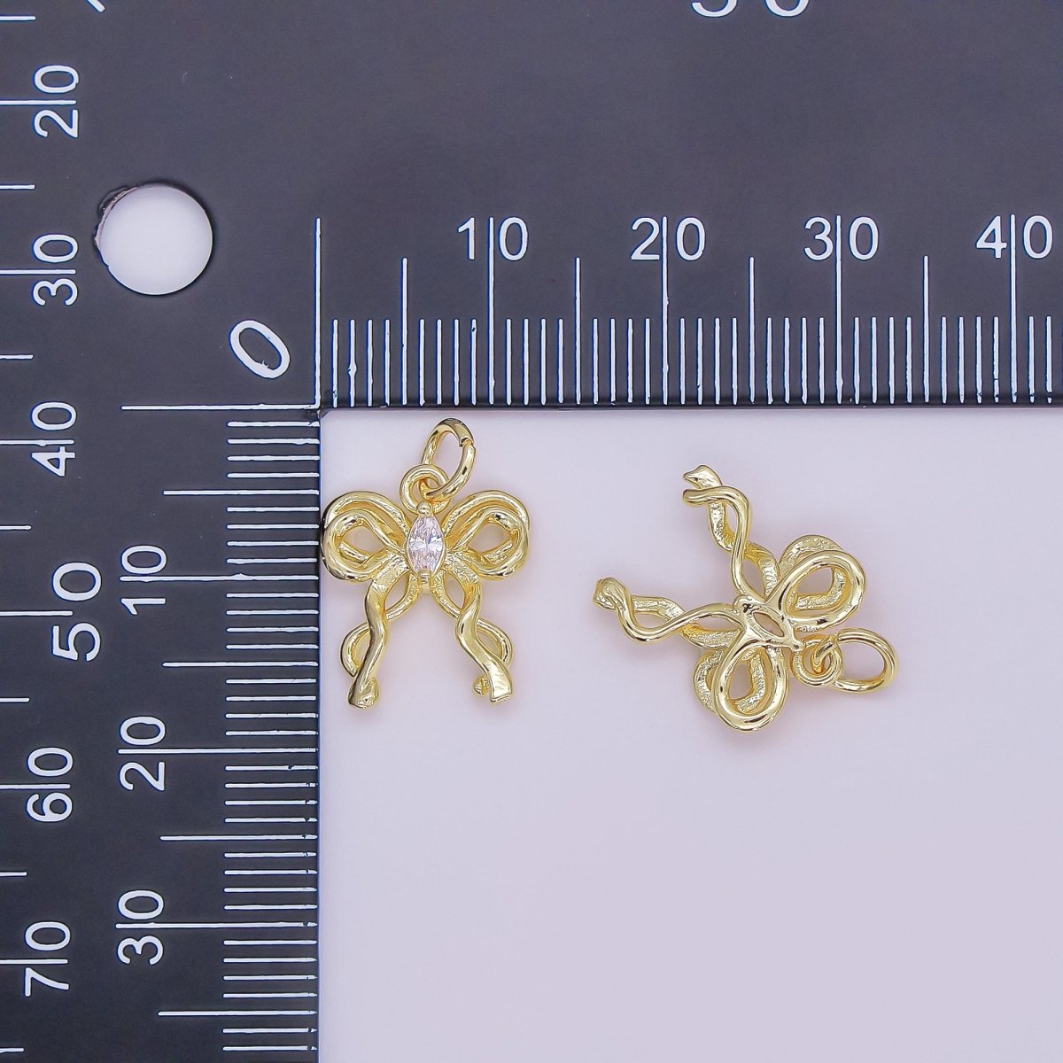 24K Gold Filled Marquise CZ Ribbon Bow Mini Charm | AF482 - DLUXCA