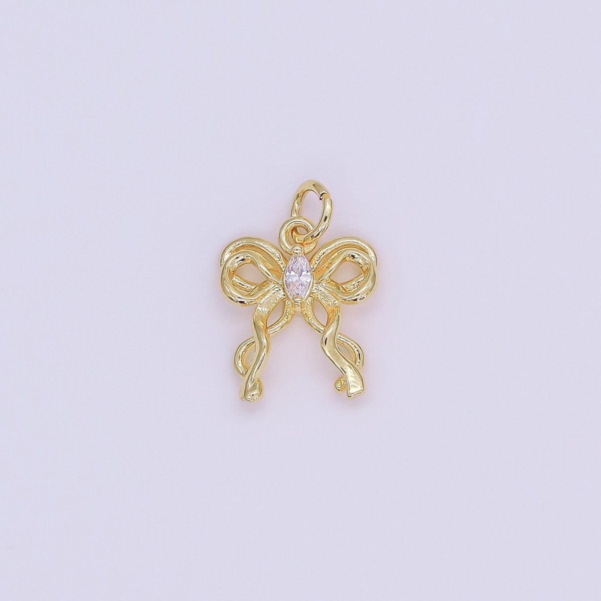 24K Gold Filled Marquise CZ Ribbon Bow Mini Charm | AF482 - DLUXCA