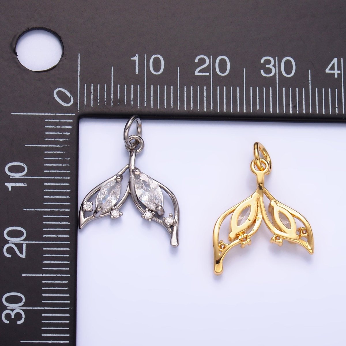 24K Gold Filled Marquise CZ Tail Sea Charm in Gold & Silver | W804