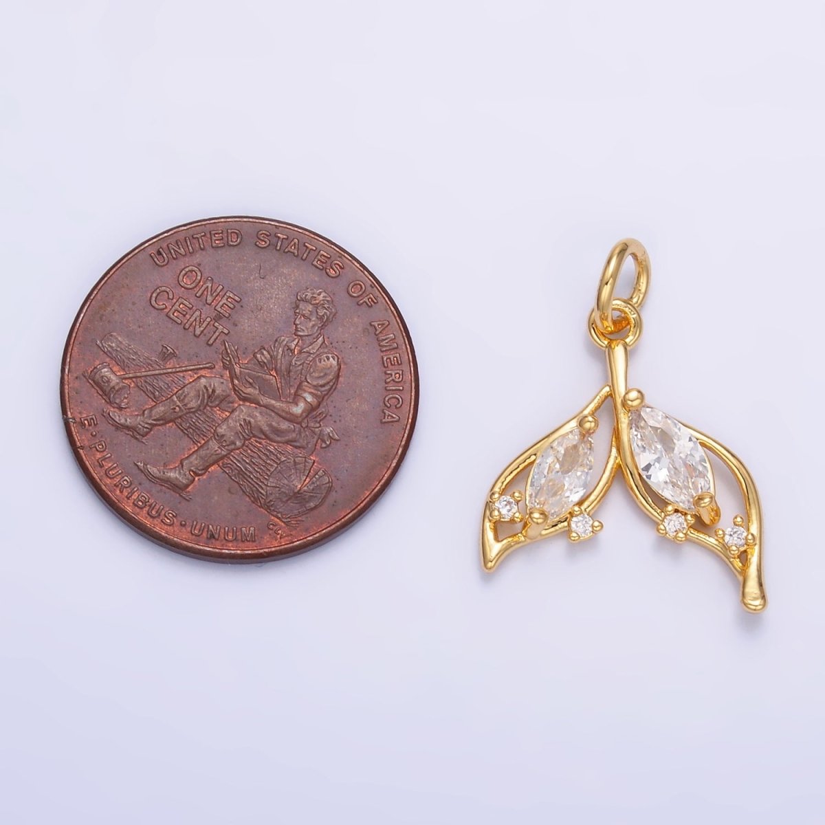 24K Gold Filled Marquise CZ Tail Sea Charm in Gold & Silver | W804
