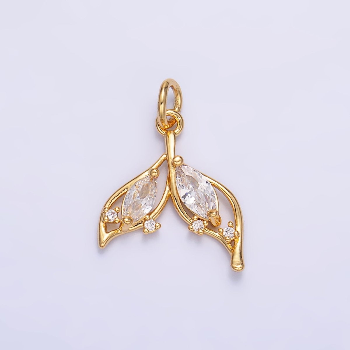 24K Gold Filled Marquise CZ Tail Sea Charm in Gold & Silver | W804