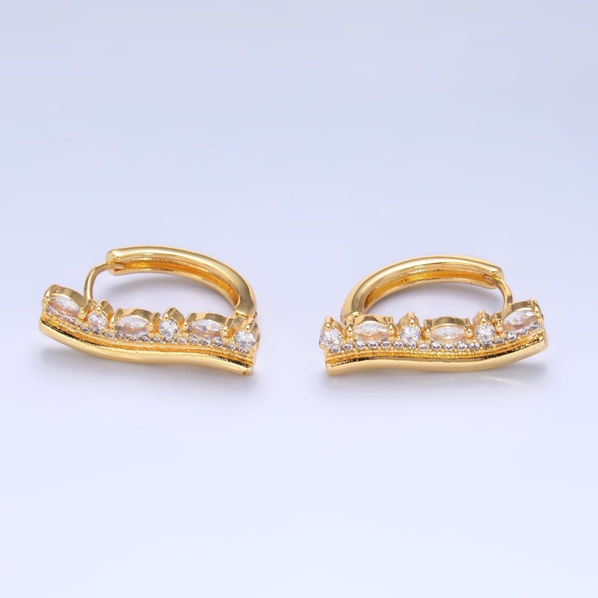 24K Gold Filled Marquise Micro Paved CZ Linear Huggie Earrings | AB687 - DLUXCA
