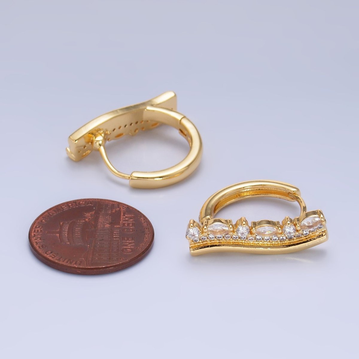 24K Gold Filled Marquise Micro Paved CZ Linear Huggie Earrings | AB687 - DLUXCA