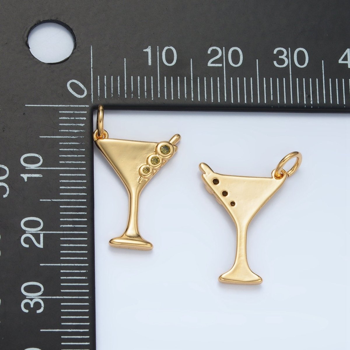 24K Gold Filled Martini Olive Alcohol Drink CZ Mini Charm in Gold & Silver | E311