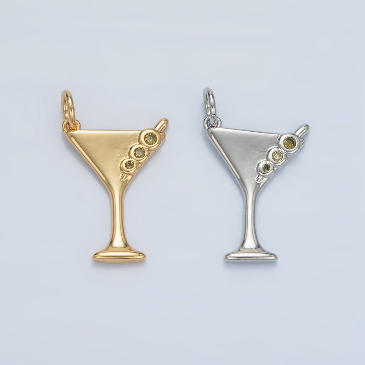 24K Gold Filled Martini Olive Alcohol Drink CZ Mini Charm in Gold & Silver | E311