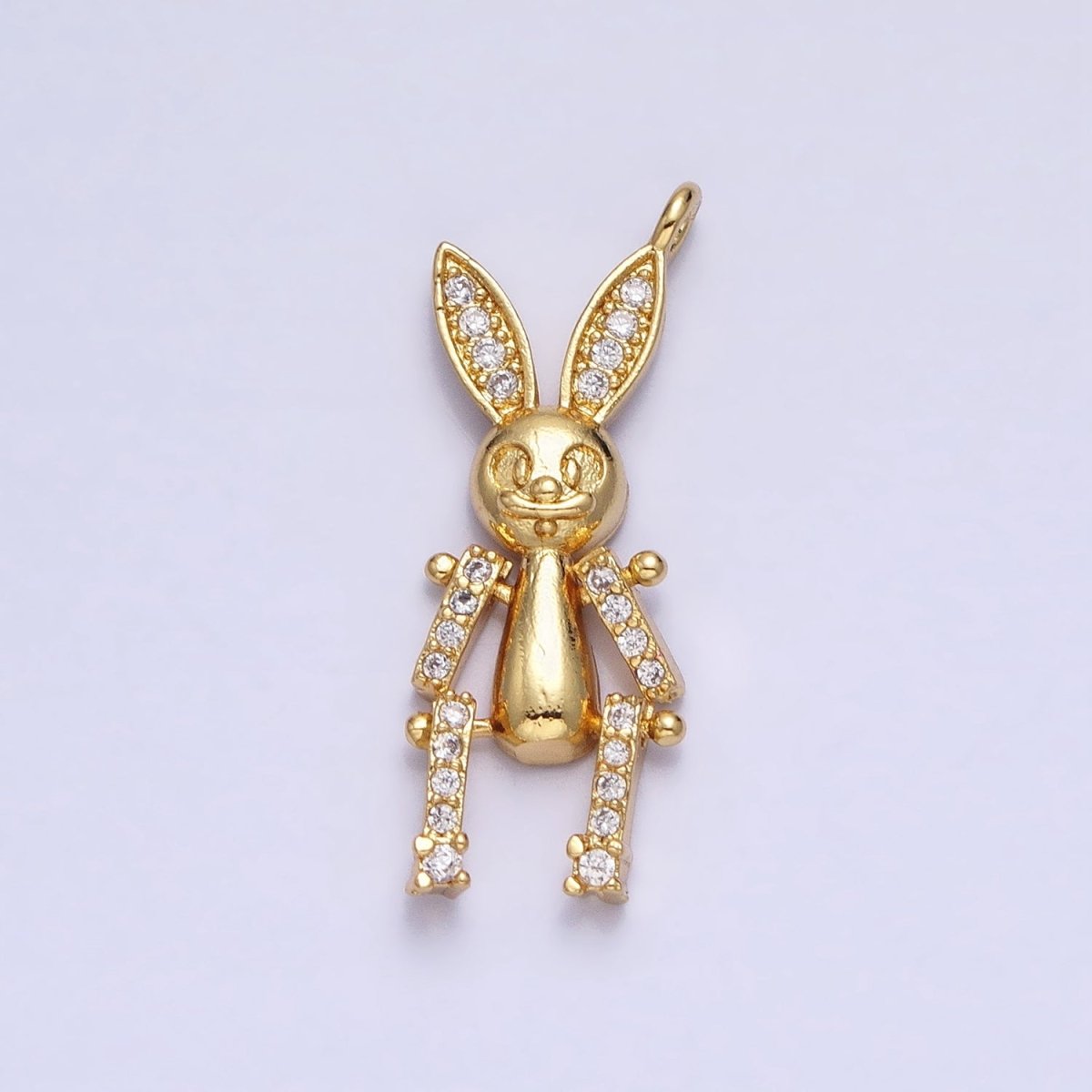 24K Gold Filled Mechanical Smiling Rabbit Bunny Micro Paved CZ Charm | AC587 - DLUXCA