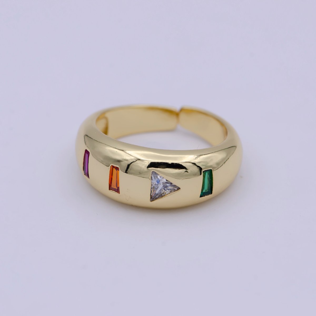 24K Gold Filled Media Icon Adjustable Ring, Pause & Skip Ahead Button with Multicolor/Clear CZ Cubic Zirconia Cuff Ring in Gold & Silver S-312 S-314 U-379 U-380