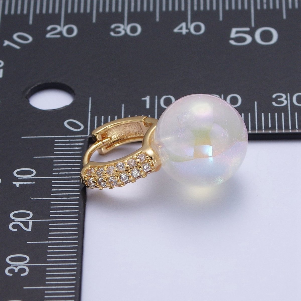 24K Gold Filled Micro Pave 15mm Huggie Hoop Earrings with Round White Pearl P-234 - DLUXCA