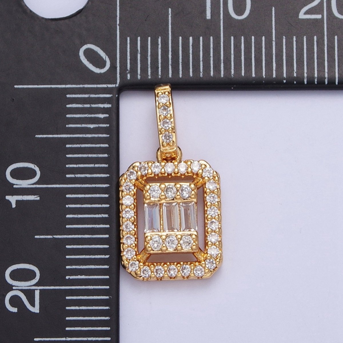 24K Gold Filled Micro Pave Baguette Pendant Charm For Jewelry Making X-455 - DLUXCA