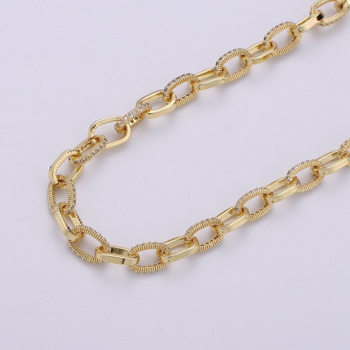 24K Gold Filled Micro Pave Chain CZ, CABLE Link Chain by Meter, Cubic Chunky Chain For Jewelry Making | WA-1375 Clearance Pricing