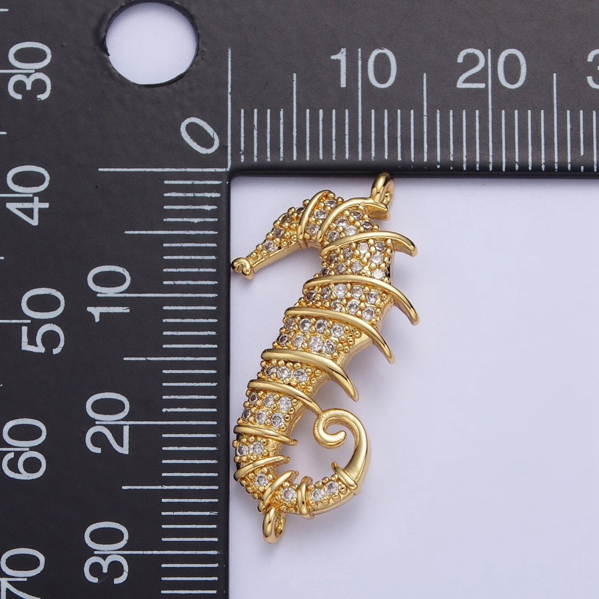 24K Gold Filled Micro Pave Clear Cubic Zirconia Seahorse Ocean Sea Wildlife Animal Connector Charm For Jewelry Making G-884 - DLUXCA
