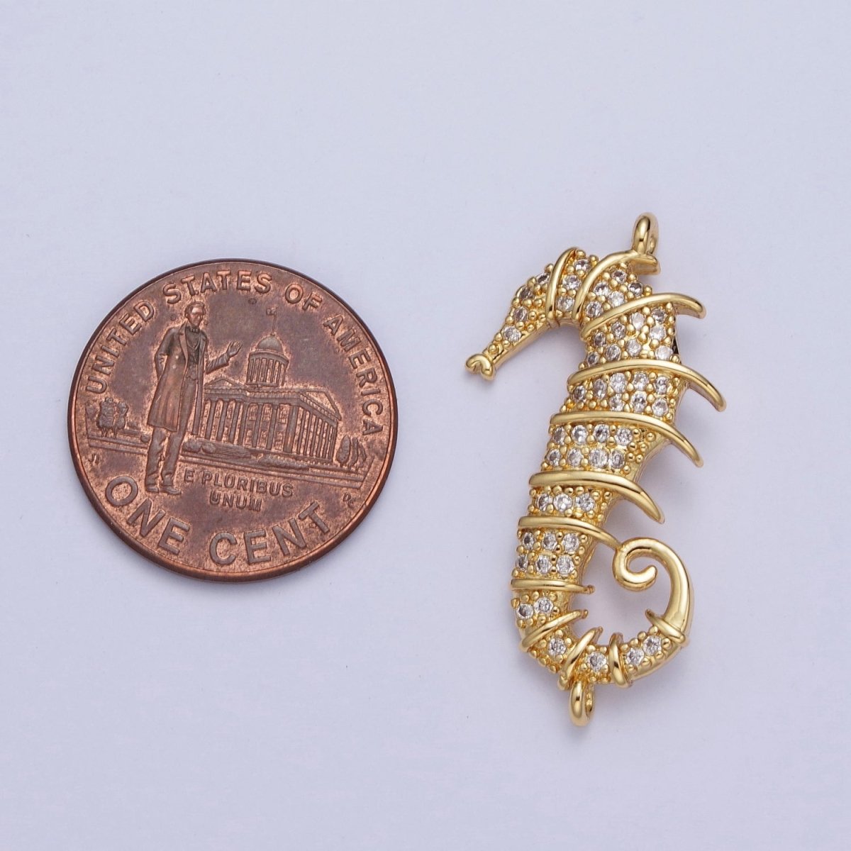 24K Gold Filled Micro Pave Clear Cubic Zirconia Seahorse Ocean Sea Wildlife Animal Connector Charm For Jewelry Making G-884 - DLUXCA