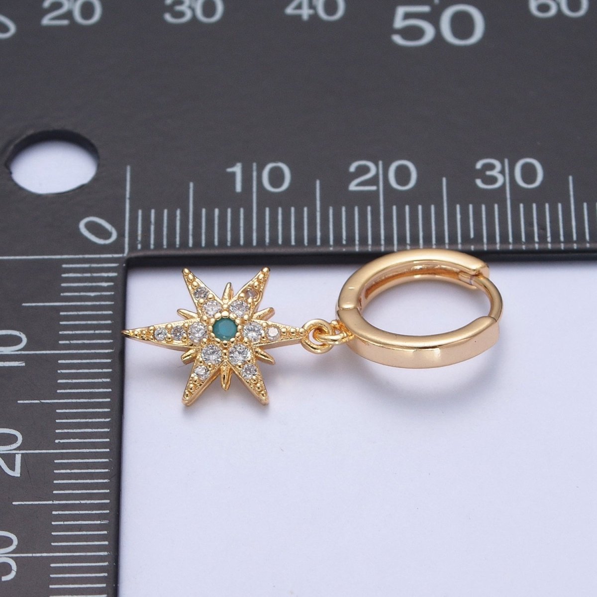 24K Gold Filled Micro Pave Clear CZ Turquoise Celestial Star Charm Dangle Drop Earrings P-325 - DLUXCA