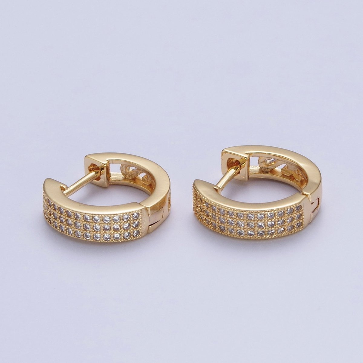 24K Gold Filled Micro Pave Cubic Zirconia 14x15.5mm Huggie Hoop Earrings T-107 - DLUXCA