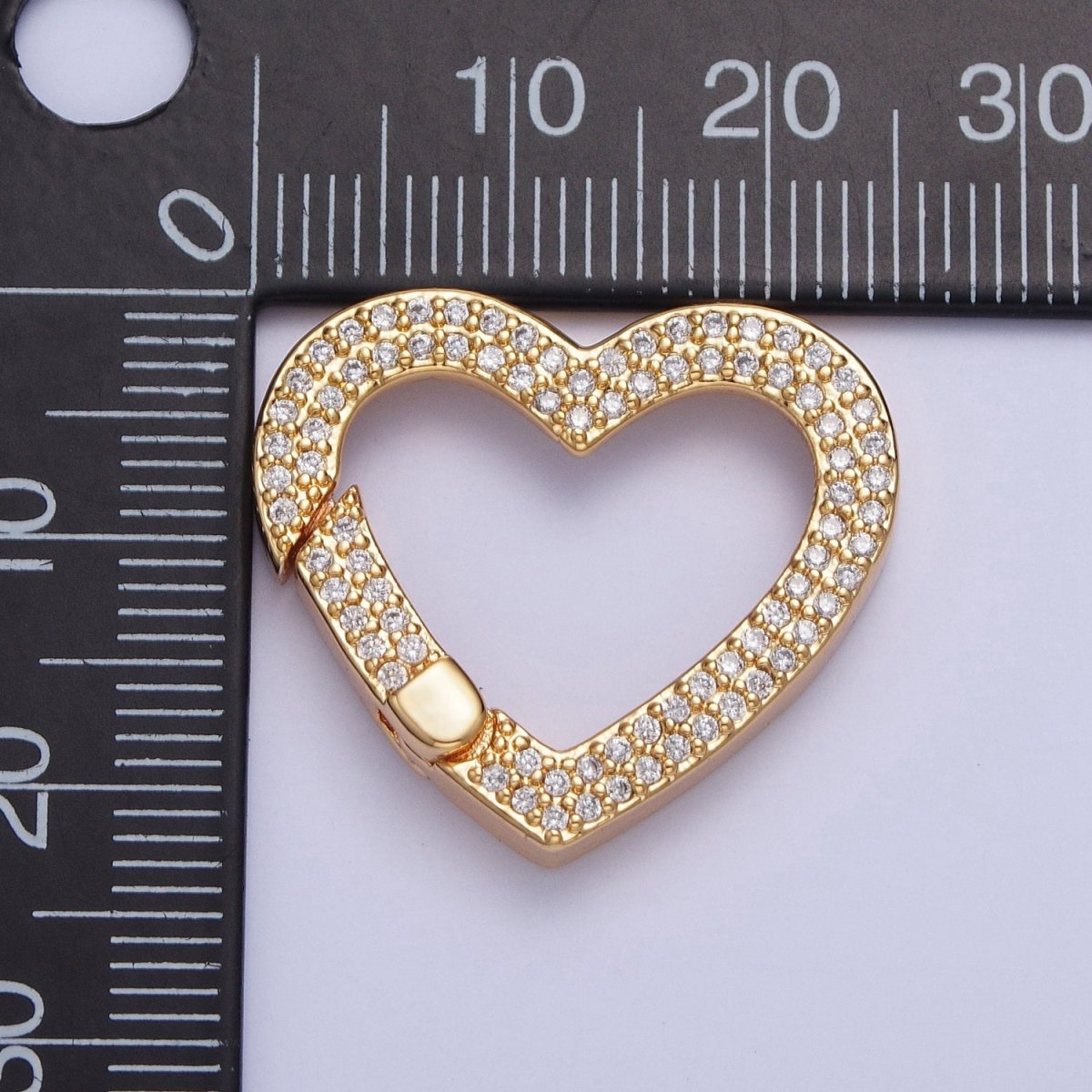 24K Gold Filled Micro Pave Cubic Zirconia Heart Spring Gate, Valentine Love Jewelry Supply L-838 - DLUXCA