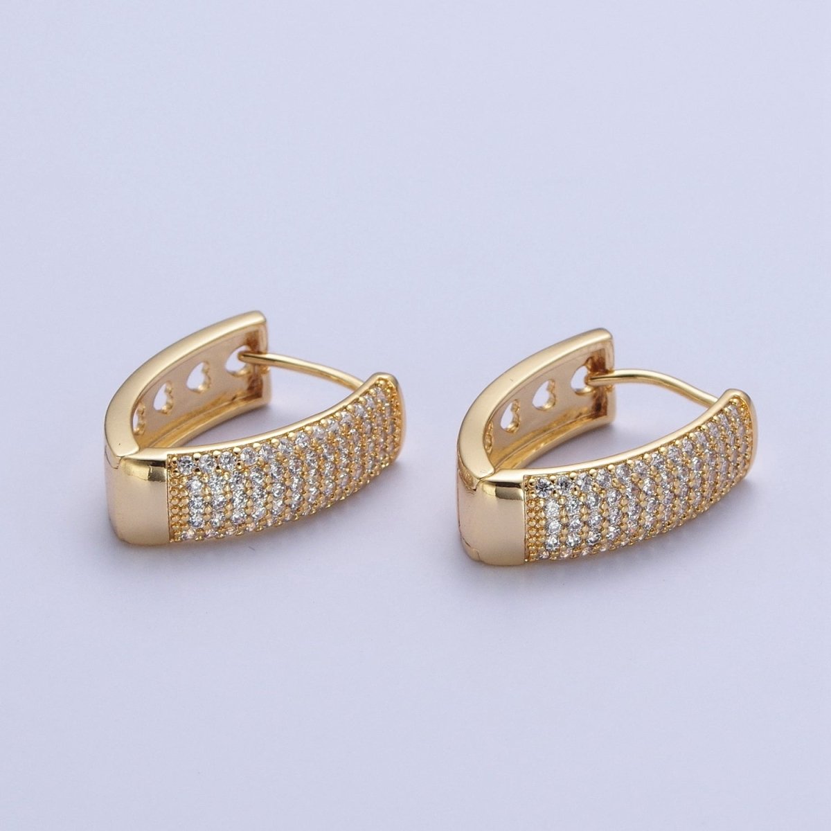 24K Gold Filled Micro Pave Cubic Zirconia Teardrop Triangle Huggie Hoop Earrings T-038 - DLUXCA