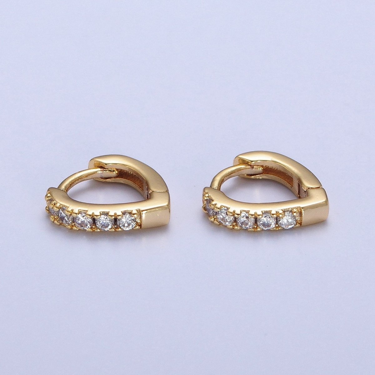 24K Gold Filled Micro Pave Cubic Zirconia Teardrop Triangle Huggie Hoop Earrings T-103