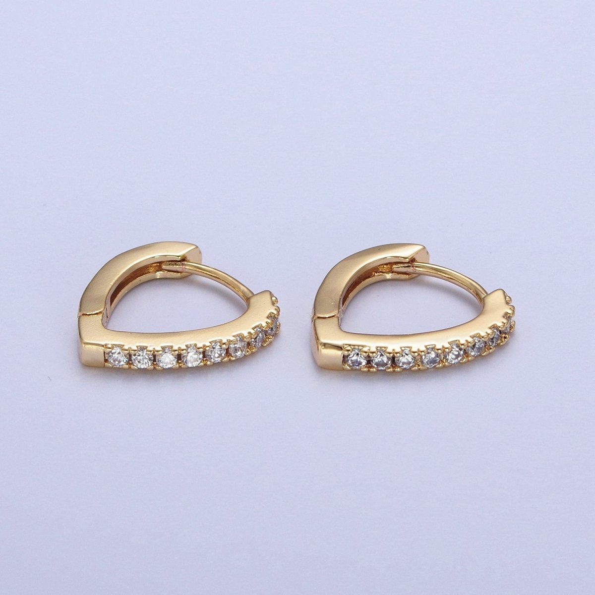 24K Gold Filled Micro Pave Cubic Zirconia Teardrop Triangle Huggie Hoop Earrings T-103