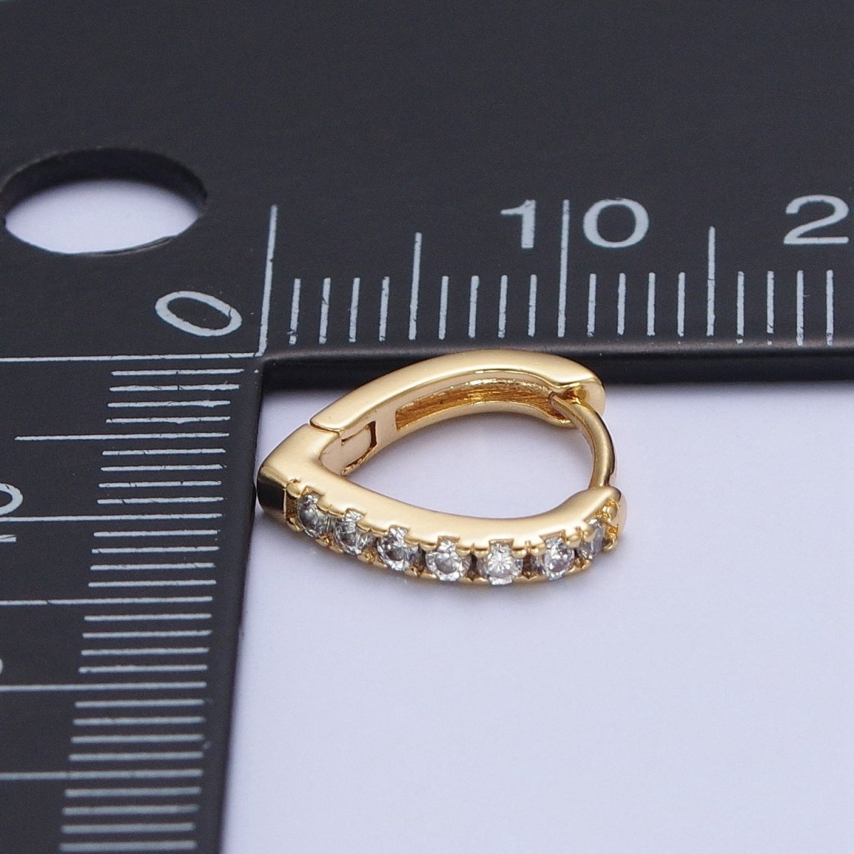 24K Gold Filled Micro Pave Cubic Zirconia Teardrop Triangle Huggie Hoop Earrings T-103