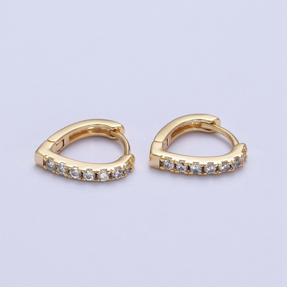 24K Gold Filled Micro Pave Cubic Zirconia Teardrop Triangle Huggie Hoop Earrings T-103