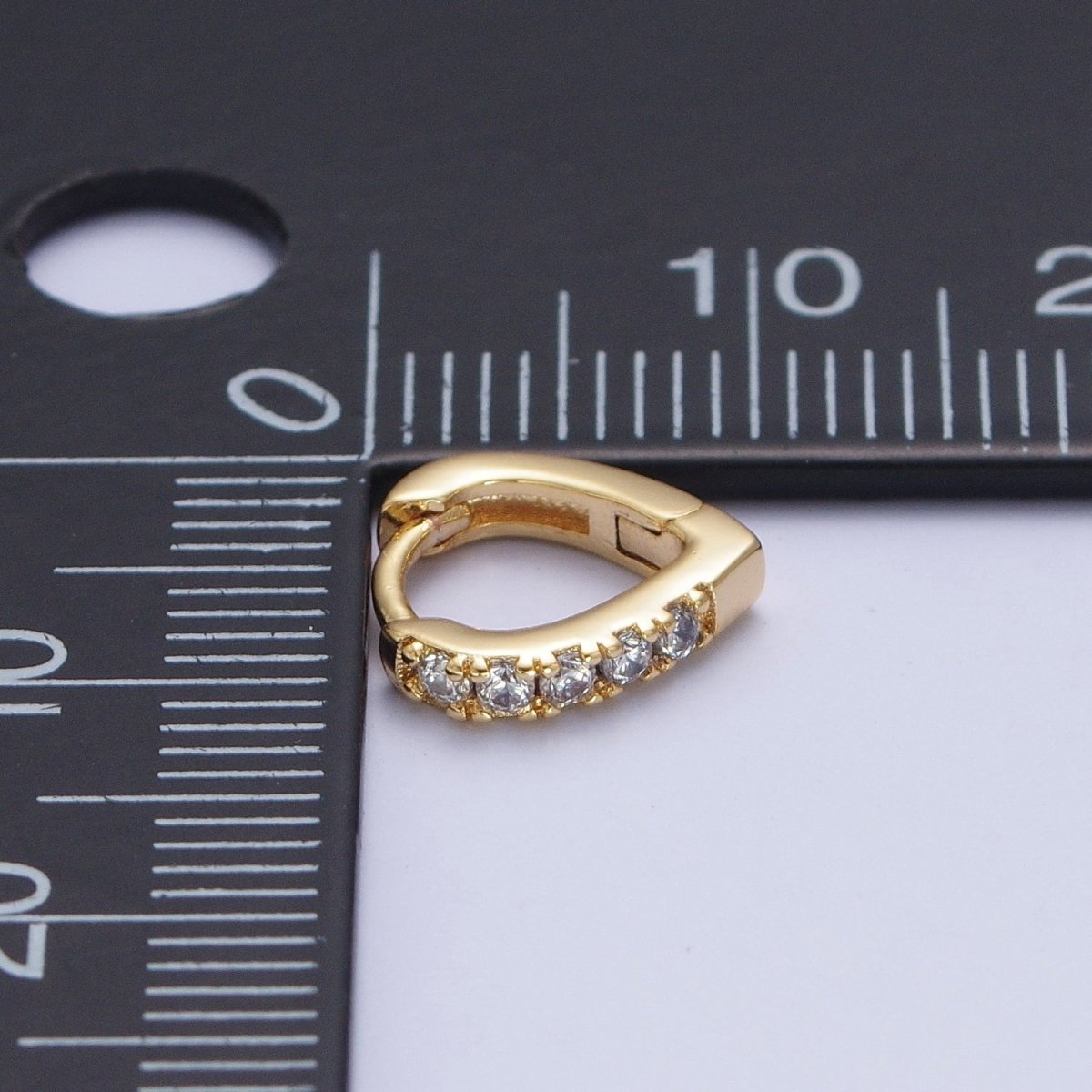 24K Gold Filled Micro Pave Cubic Zirconia Teardrop Triangle Huggie Hoop Earrings T-103