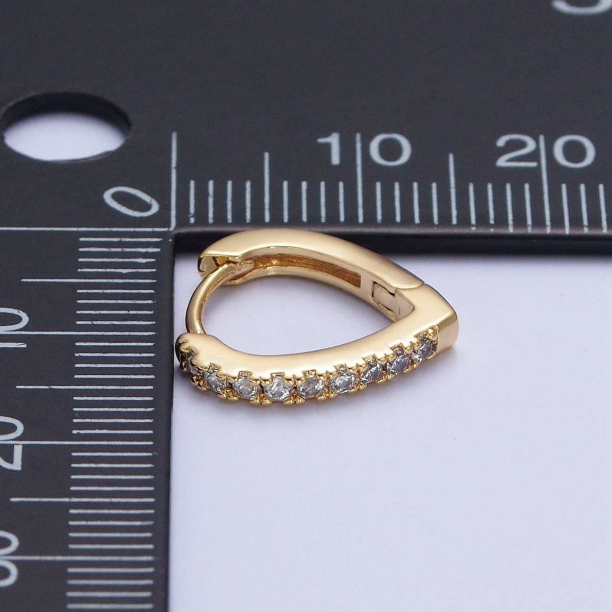 24K Gold Filled Micro Pave Cubic Zirconia Teardrop Triangle Huggie Hoop Earrings T-103