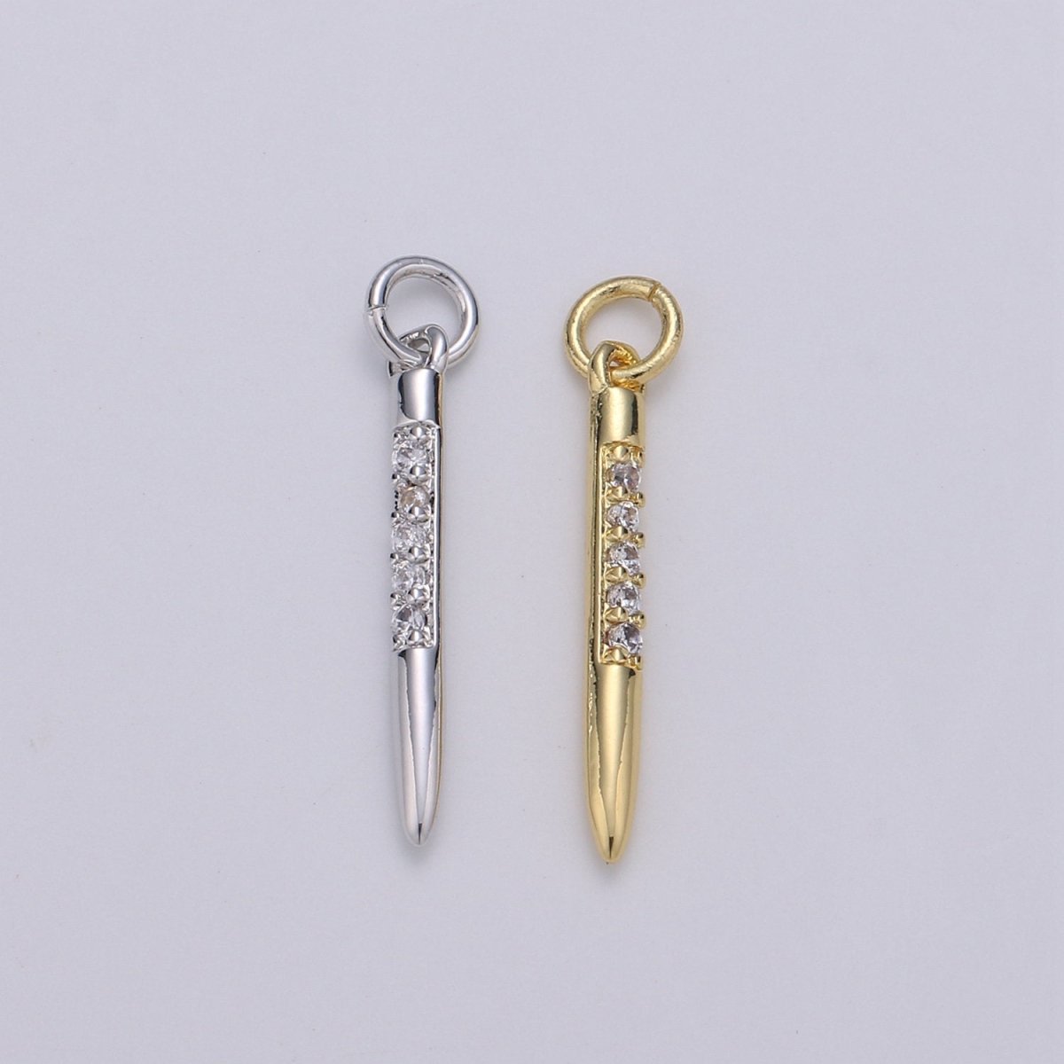 24k Gold Filled Micro Pave CZ Bullet Pendant Charm, Clear Micro Pave CZ Pendant Charm, Gold Filled Pendant, Silver Charm For DIY Jewelry D-622 D-623