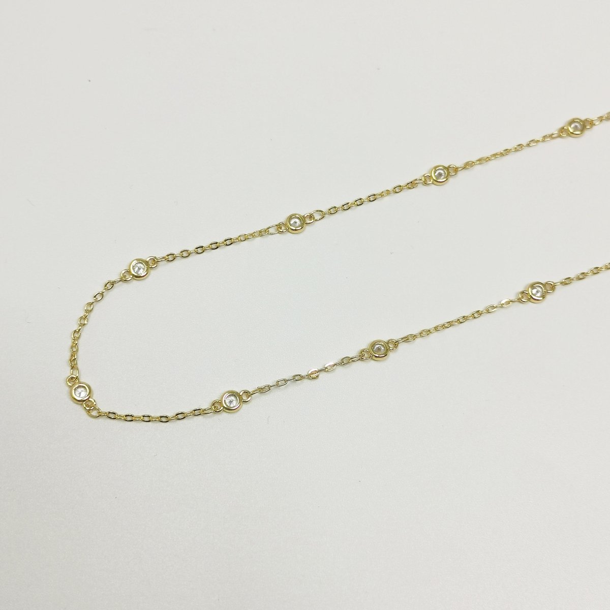 24K Gold Filled Micro Pave CZ Charm Chain Sold by Yard, Round CZ Chain, Chain for Jewelry Making Necklace Bracelet | ROLL-395