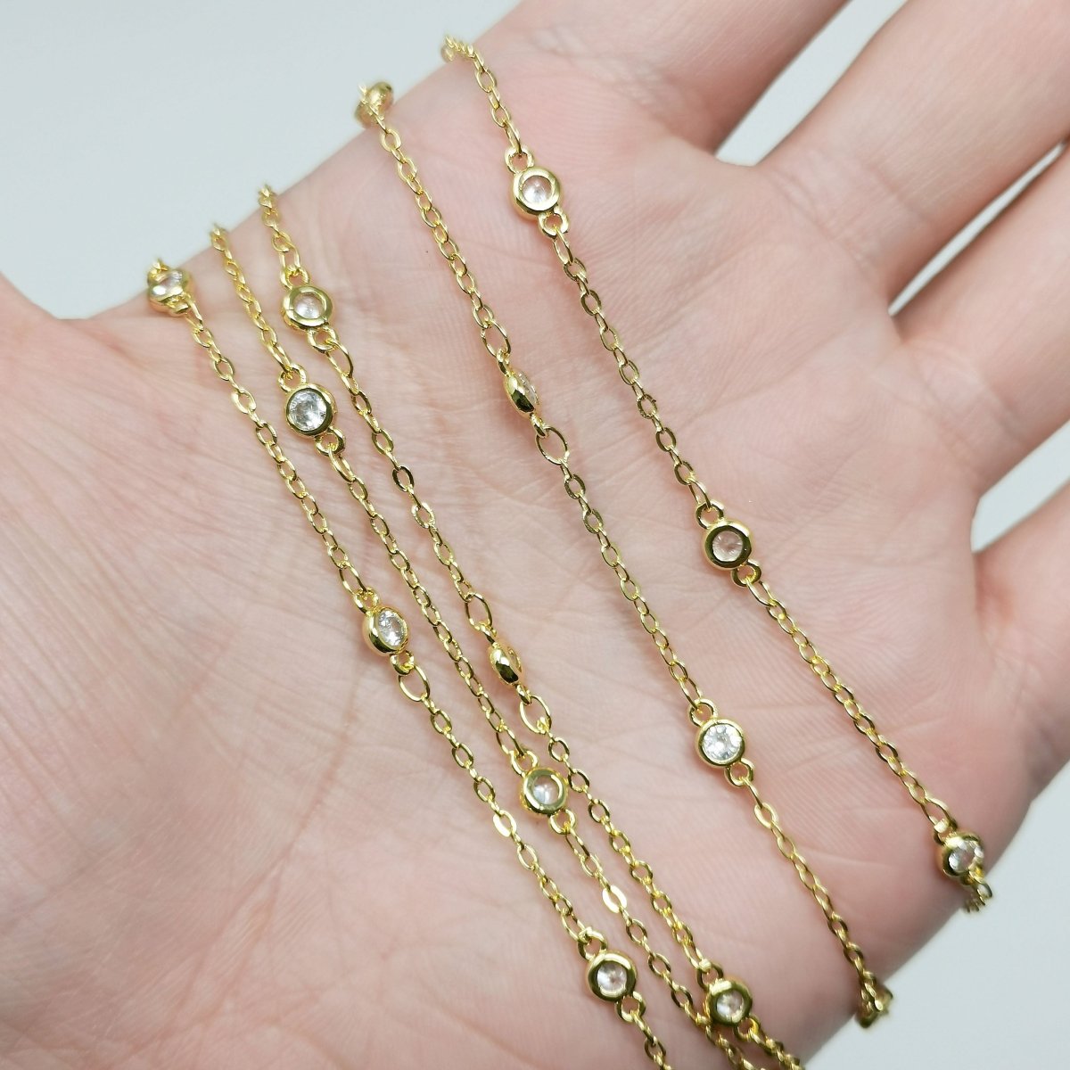 24K Gold Filled Micro Pave CZ Charm Chain Sold by Yard, Round CZ Chain, Chain for Jewelry Making Necklace Bracelet | ROLL-395