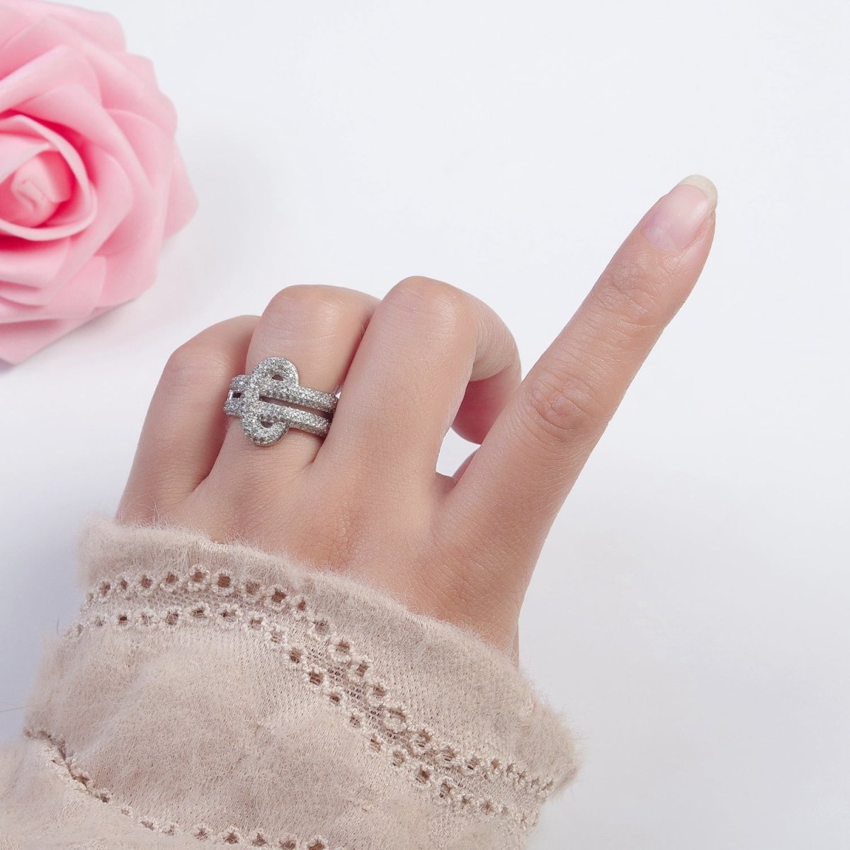 24K Gold Filled Micro Pave CZ Double Band Ring, Cubic Zirconia Ring in Silver & Gold O-2270  O-2271