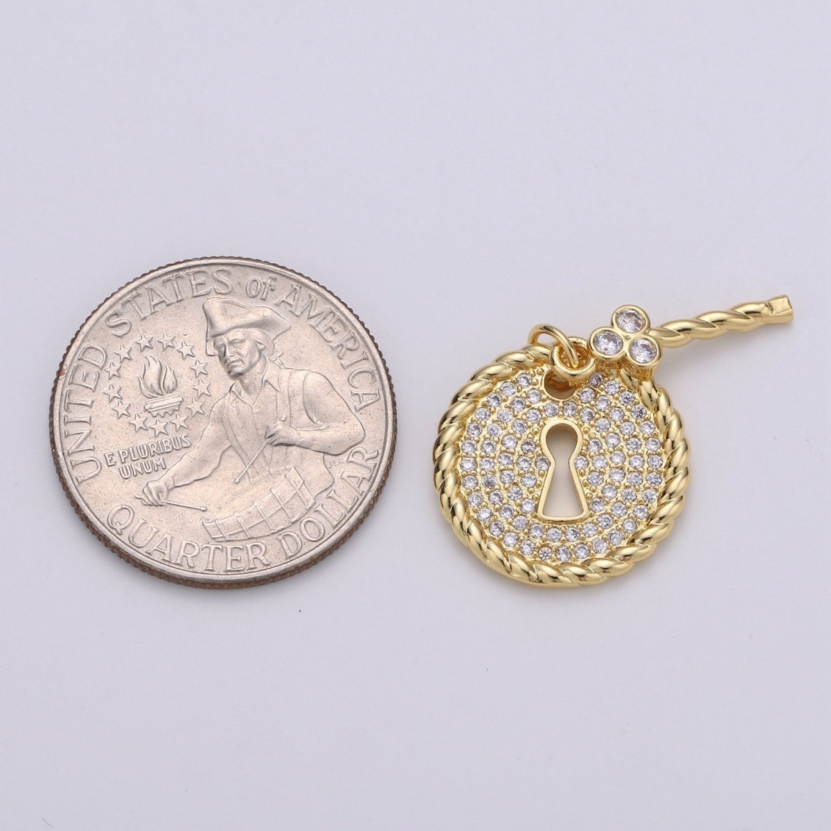 24k Gold Filled Micro Pave CZ Heart Key Pendant Charm, Micro Pave CZ Key Pendant Charm, Gold Filled Lock Pendant, For DIY Jewelry D-362 - DLUXCA