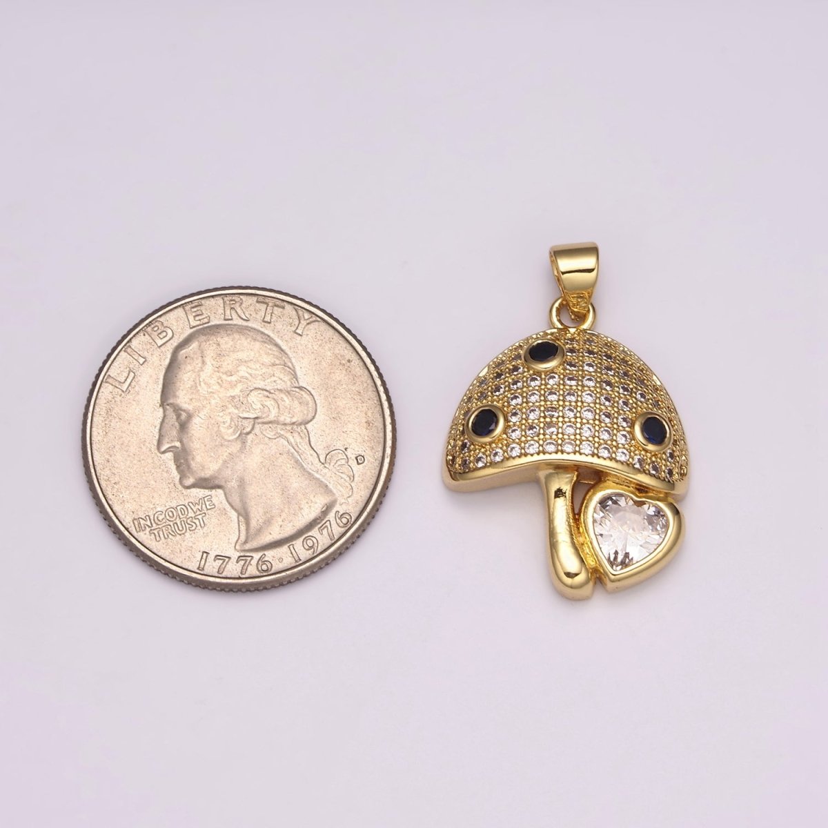24K Gold Filled Micro Pave CZ Mushroom Pendant Charm Dainty CZ Magic Mushroom Pendant Charm Add on Pendant N-1484 - DLUXCA