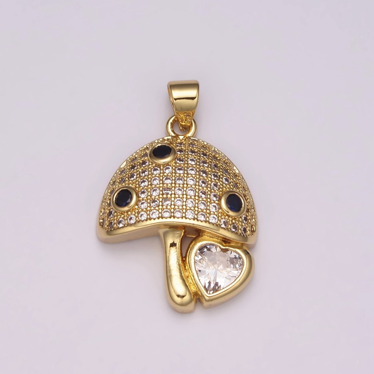 24K Gold Filled Micro Pave CZ Mushroom Pendant Charm Dainty CZ Magic Mushroom Pendant Charm Add on Pendant N-1484 - DLUXCA