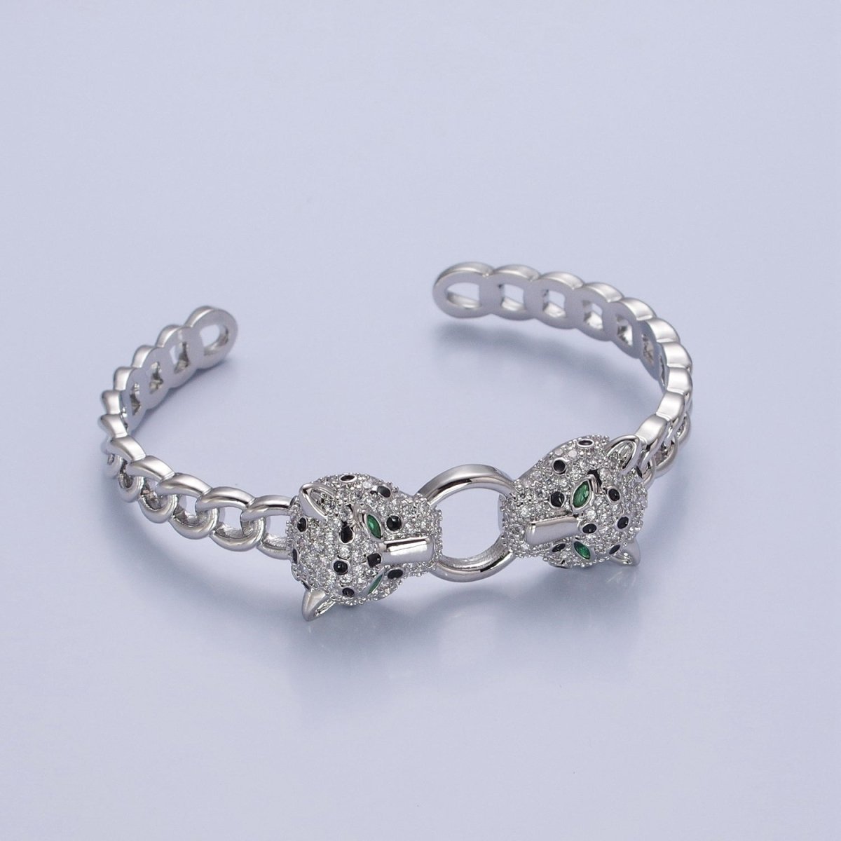 24K Gold Filled Micro Pave CZ Panther with Curb Chain Link Bangle Bracelet | WA-976 WA-977 Clearance Pricing