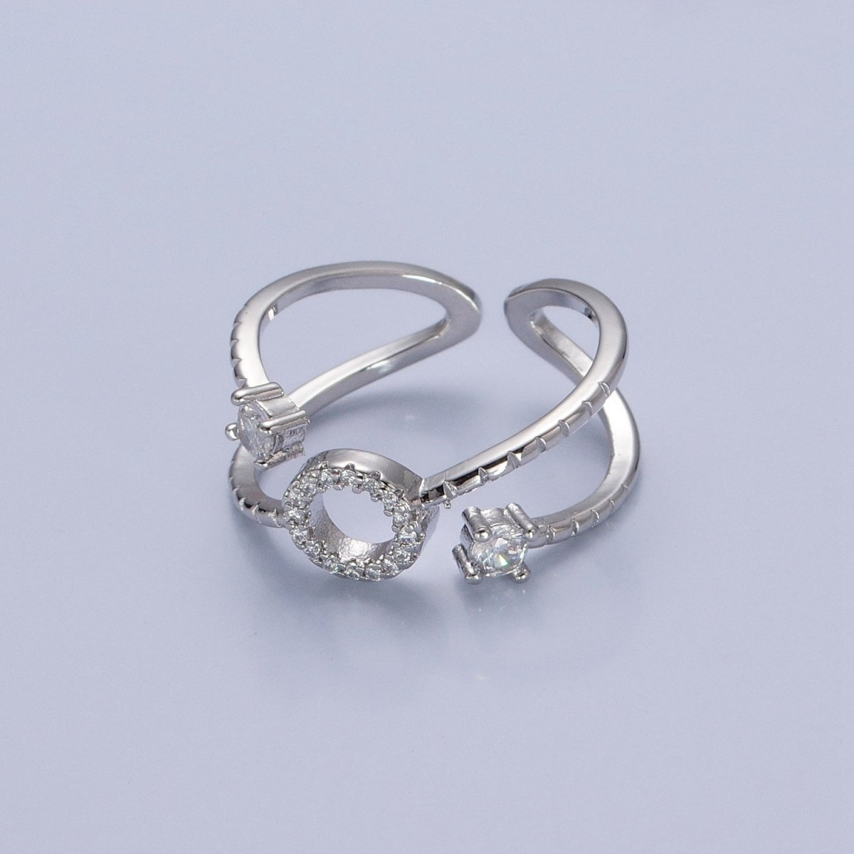 24K Gold Filled Micro Pave CZ Round Double Band Ring in Silver & Gold O-2279 O-2280