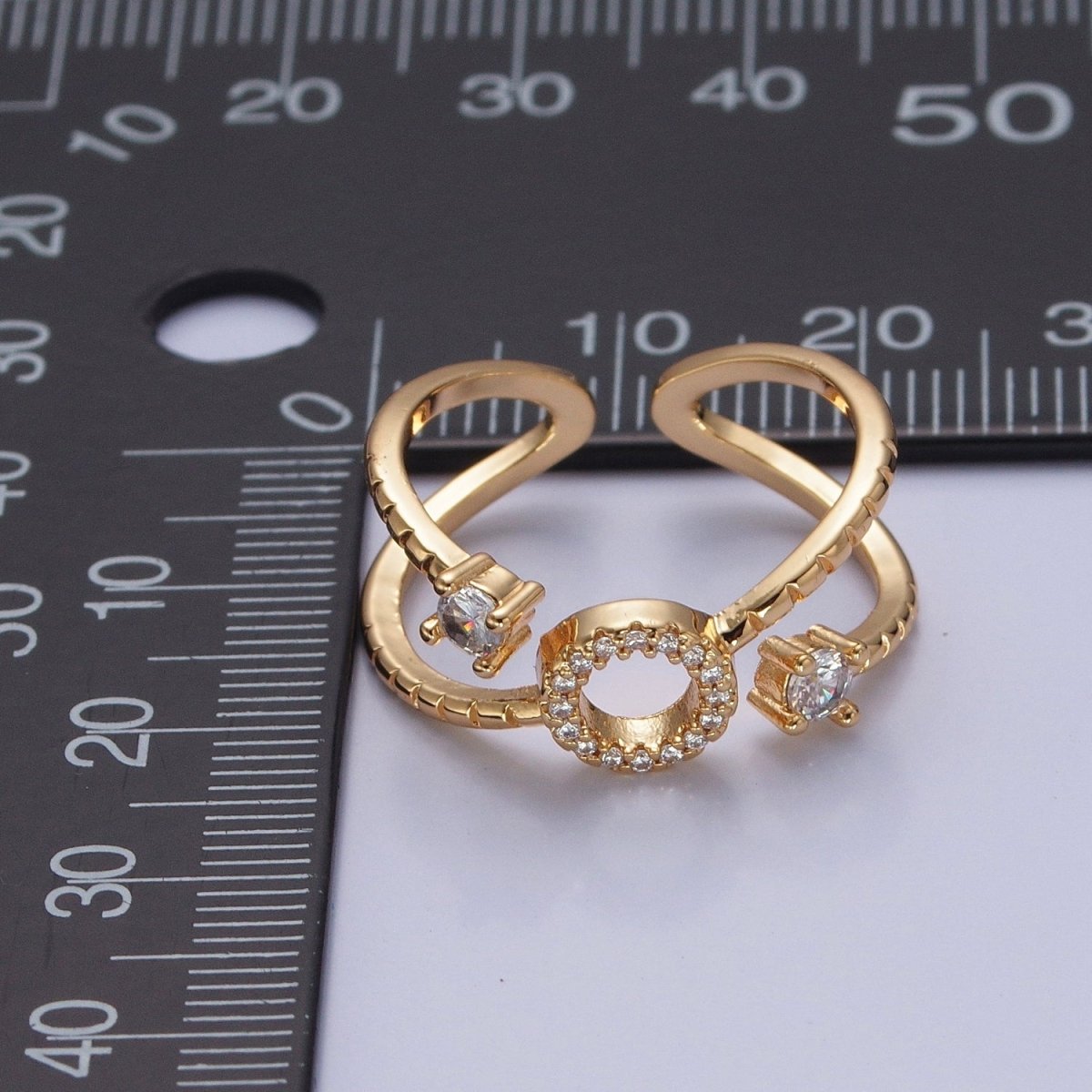 24K Gold Filled Micro Pave CZ Round Double Band Ring in Silver & Gold O-2279 O-2280