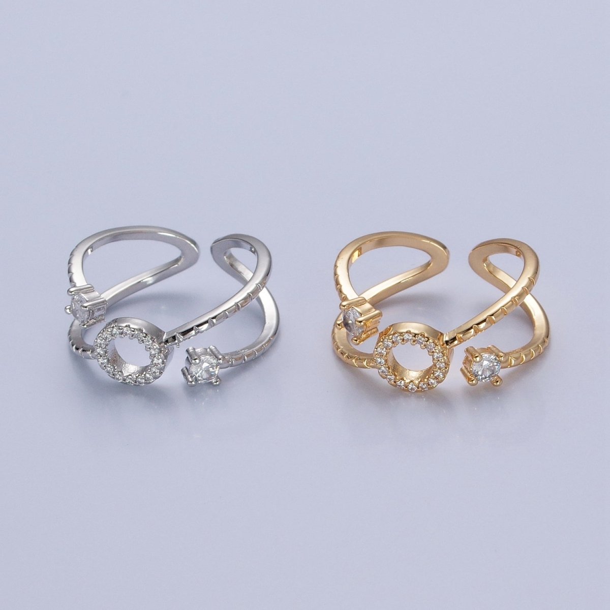 24K Gold Filled Micro Pave CZ Round Double Band Ring in Silver & Gold O-2279 O-2280