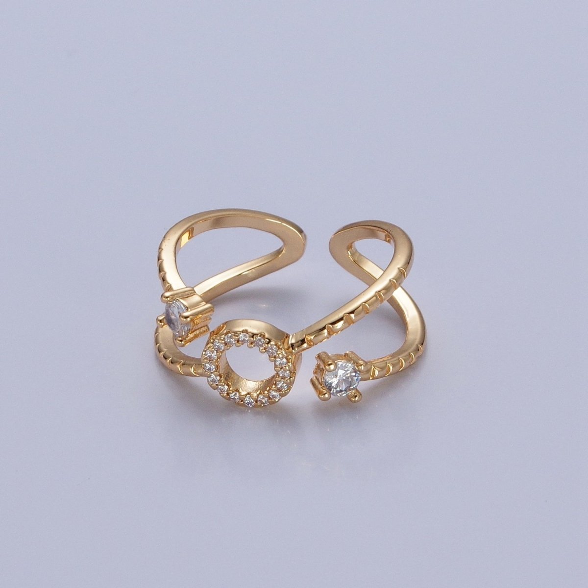 24K Gold Filled Micro Pave CZ Round Double Band Ring in Silver & Gold O-2279 O-2280