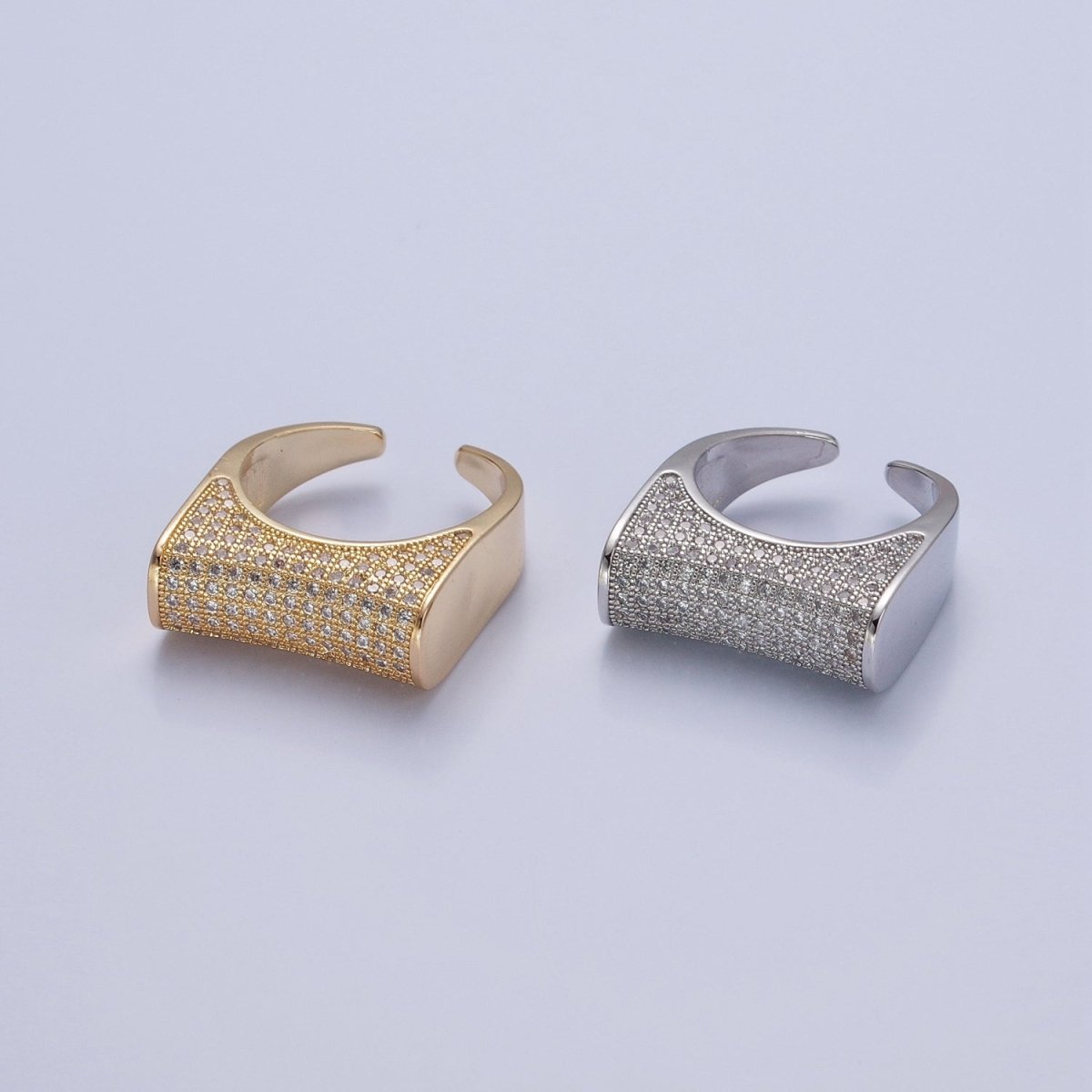 24K Gold Filled Micro Pave CZ Signet Ring in Silver & Gold O-2262 O-2263