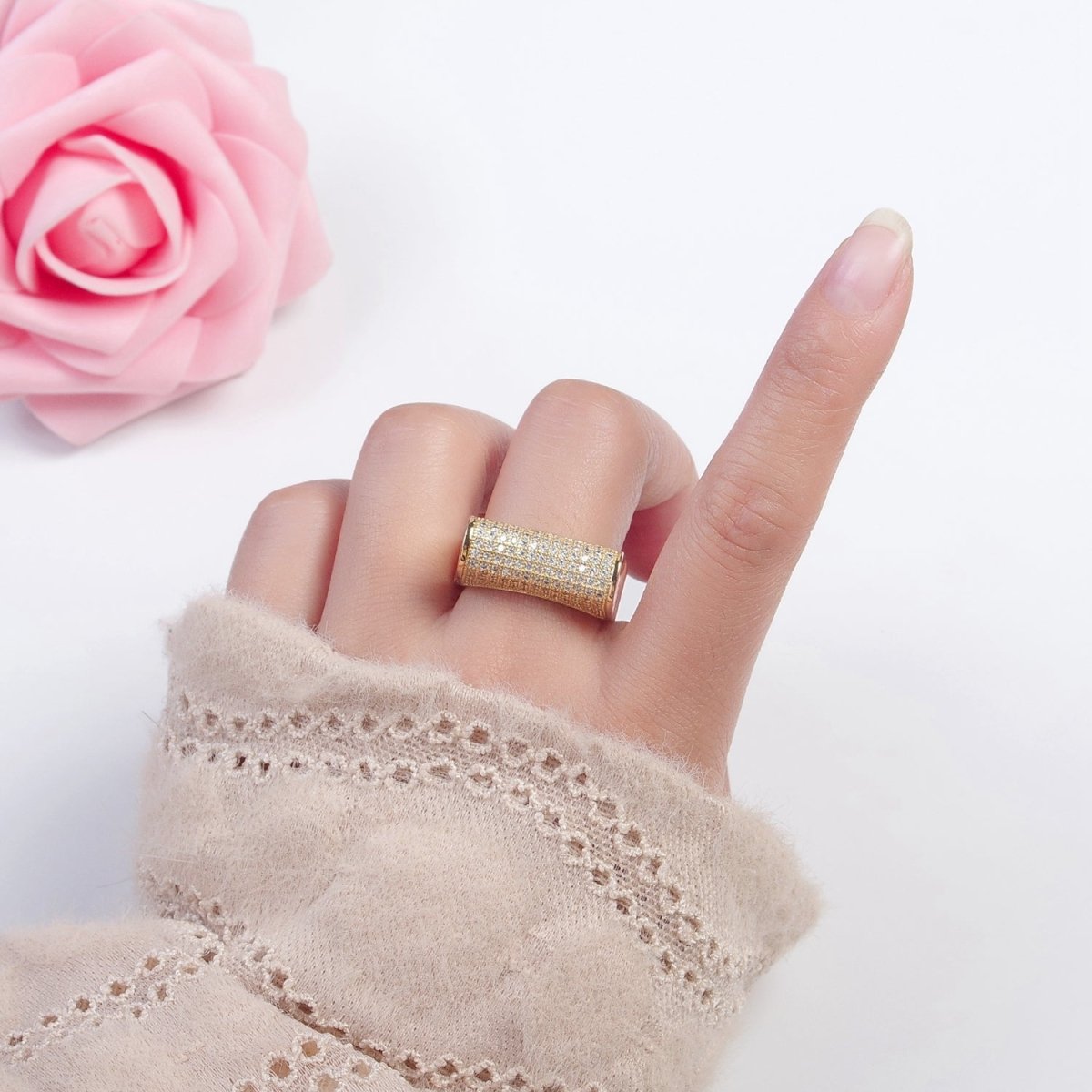 24K Gold Filled Micro Pave CZ Signet Ring in Silver & Gold O-2262 O-2263