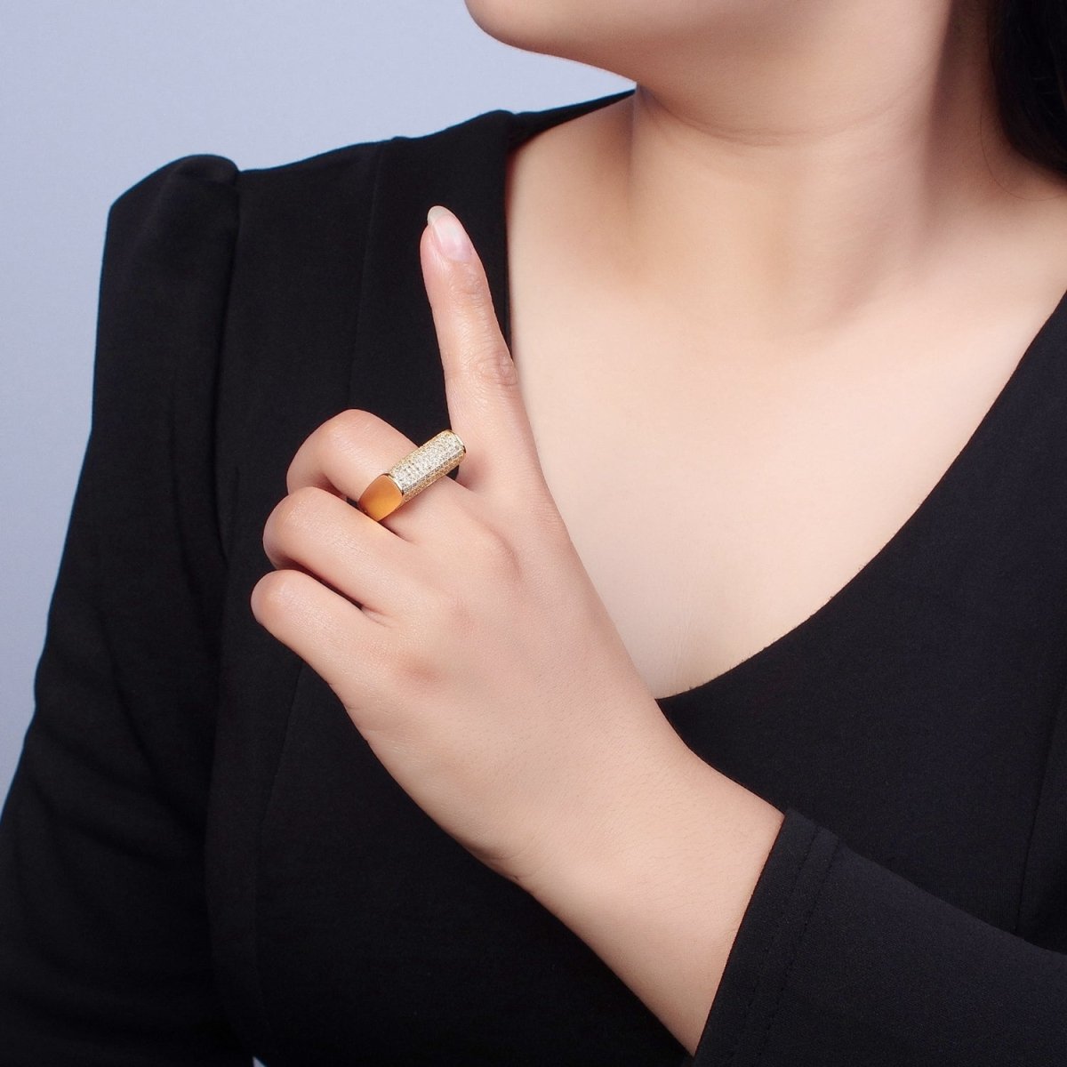 24K Gold Filled Micro Pave CZ Signet Ring in Silver & Gold O-2262 O-2263