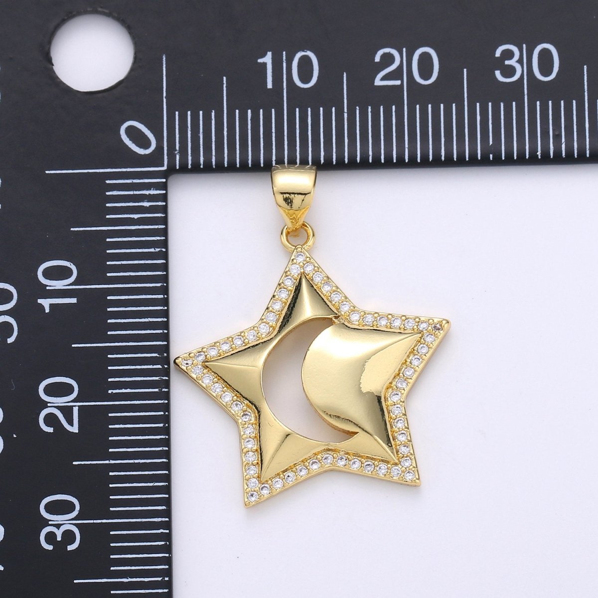 24k Gold Filled Micro Pave CZ Star Pendant Charm, Crescent moon Pendant Charm, Gold Filled Celestial Pendant, For DIY Jewelry Making I-725 - DLUXCA