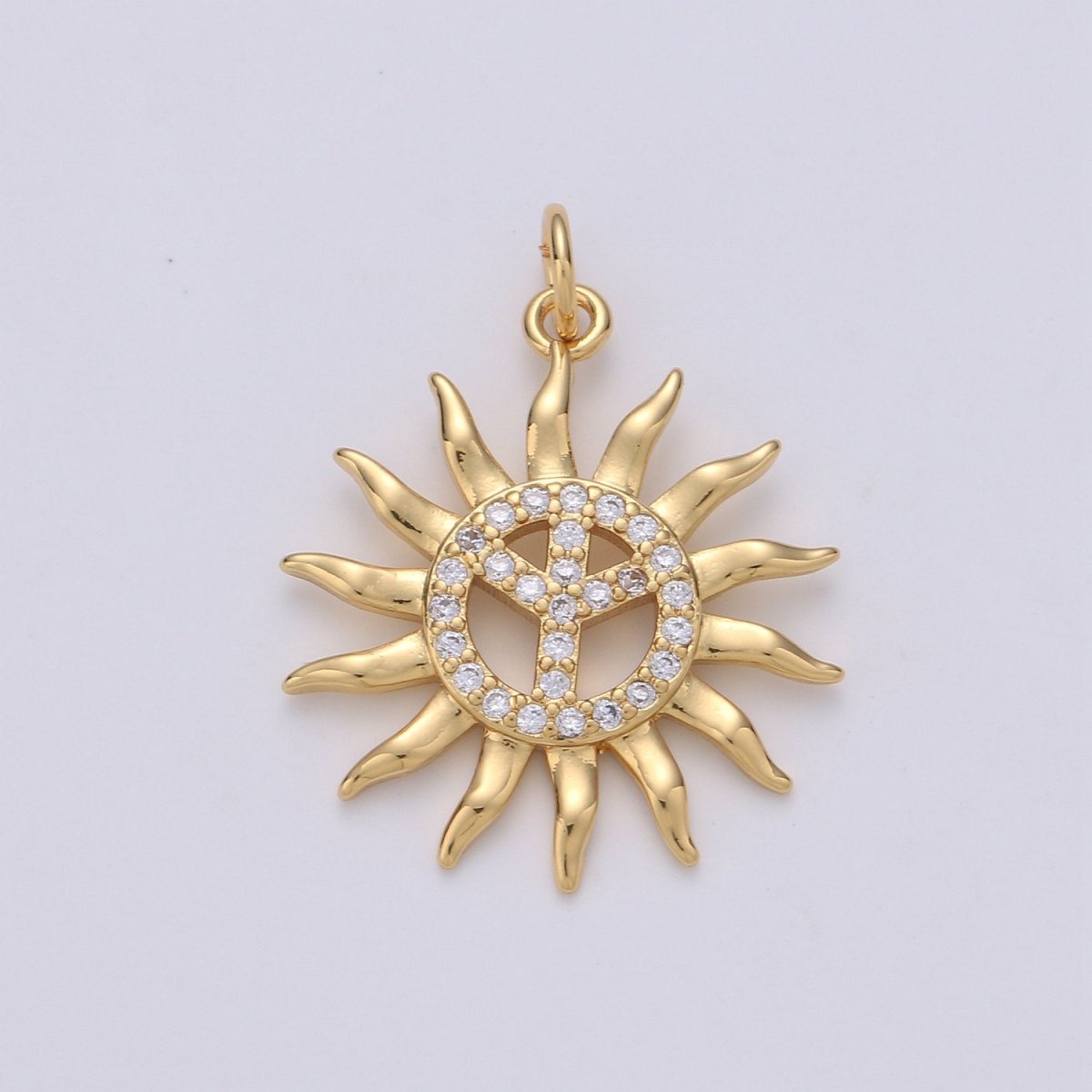 24k Gold Filled Micro Pave CZ Sun Burst Pendant Charm, Cubic Sun Micro Pave CZ Pendant Charm Celesial Jewelry For DIY Boho Jewelry D-611 - DLUXCA
